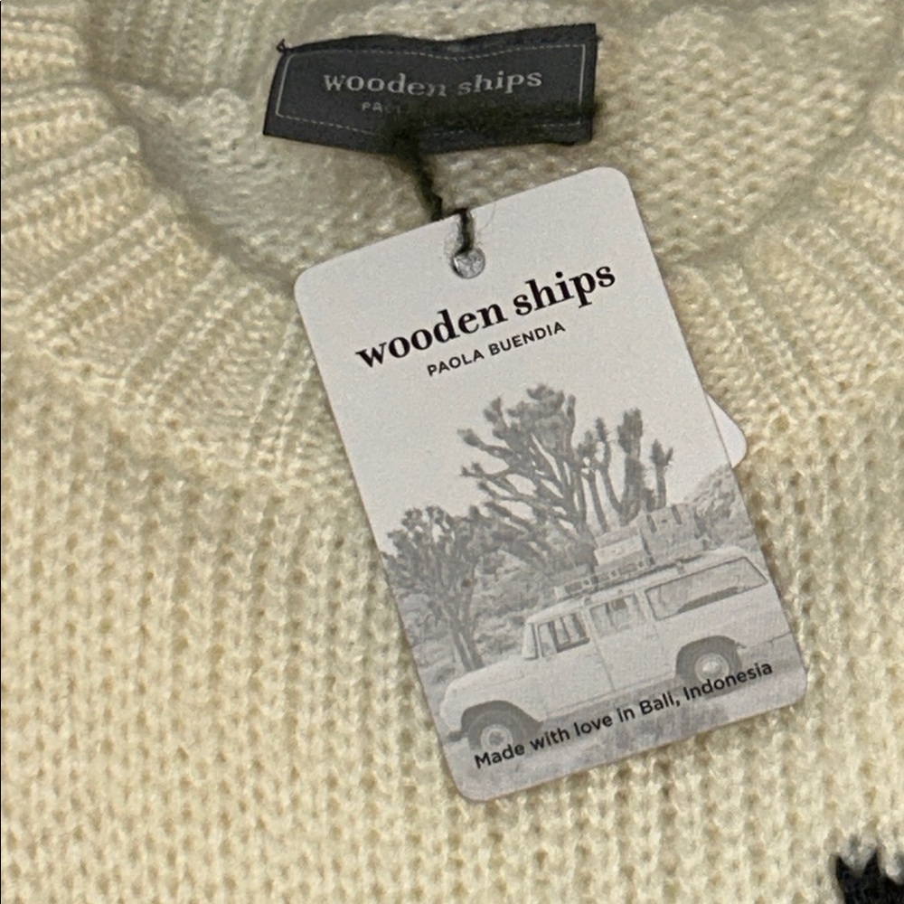 NWT Wooden Ships Après Ski Crew Neck knit Sweater n Cream/Black Sz M/L - Picture 6 of 16
